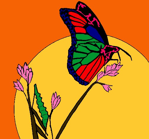 Dibujo Mariposa en una rama pintado por Ruggero