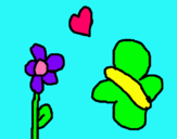 Dibujo Mariposa, flor y corazón pintado por -Estelamin