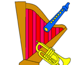 Dibujo Arpa, flauta y trompeta pintado por friv