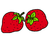 Dibujo fresas pintado por fruta