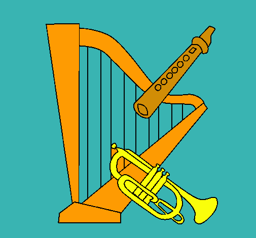 Dibujo Arpa, flauta y trompeta pintado por james122