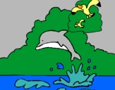 Dibujo Delfín y gaviota pintado por cecily