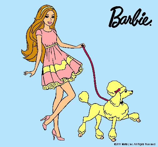 Barbie paseando a su mascota