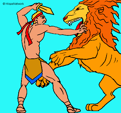 Dibujo Gladiador contra león pintado por enzo4
