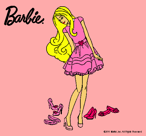 Dibujo Barbie y su colección de zapatos pintado por alisel