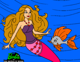 Dibujo Barbie sirena con su amiga pez pintado por efgujko