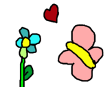 Dibujo Mariposa, flor y corazón pintado por silviamora
