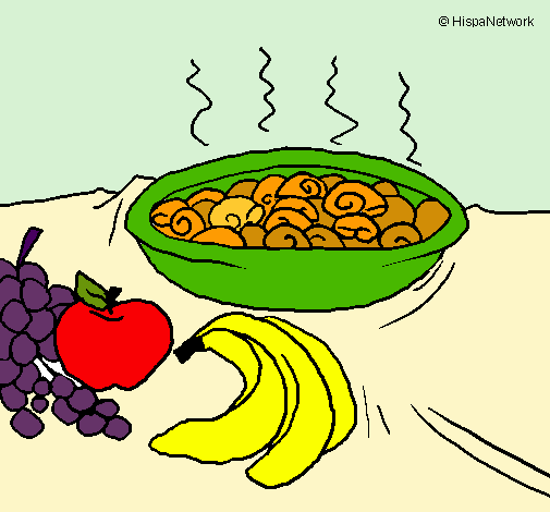 Dibujo Fruta y caracoles a la cazuela pintado por taimi
