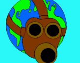Dibujo Tierra con máscara de gas pintado por mundo
