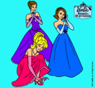 Dibujo Barbie y sus amigas vestidas de gala pintado por llavero