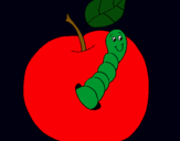 Dibujo Manzana con gusano pintado por hoooooooola