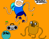 Dibujo Finn y Jake escuchando música pintado por merxe