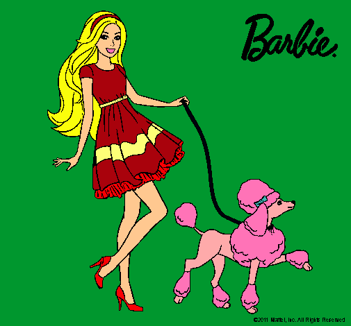 Barbie paseando a su mascota