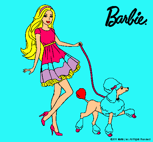 Barbie paseando a su mascota