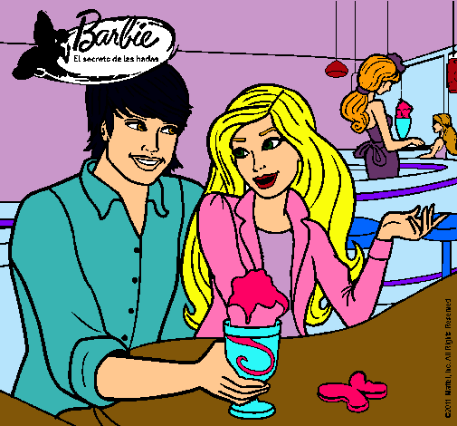 Dibujo Barbie y su amigo en la heladería pintado por roci_wapit