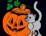 Dibujo Calabaza y gato pintado por 2424