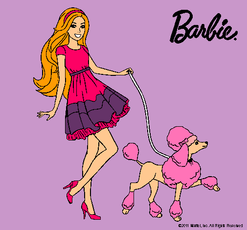 Barbie paseando a su mascota