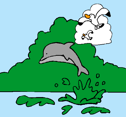 Dibujo Delfín y gaviota pintado por azali