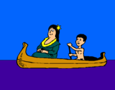Dibujo Madre e hijo en canoa pintado por gggggggggggg