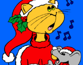 Dibujo Gato y ratón navideños pintado por 060744