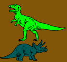 Dibujo Triceratops y tiranosaurios rex pintado por caes