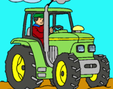 Dibujo Tractor en funcionamiento pintado por beval