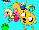 Dibujo Jake, Finn, la princesa Chicle y Lady Arco Iris pintado por alicia_493