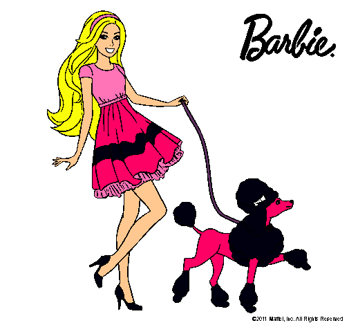 Barbie paseando a su mascota