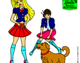 Dibujo Barbie con su perrito y una amiga pintado por claudia78768