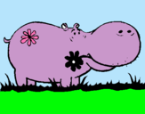 Dibujo Hipopótamo con flores pintado por malteada