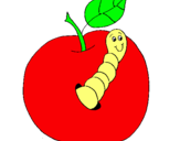 Dibujo Manzana con gusano pintado por pepillo