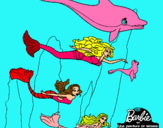 Dibujo Barbie nadando con sirenas pintado por abrillllllll