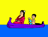 Dibujo Madre e hijo en canoa pintado por gregoriiiiii