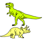 Dibujo Triceratops y tiranosaurios rex pintado por boludo