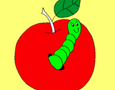 Dibujo Manzana con gusano pintado por betsy_rivera