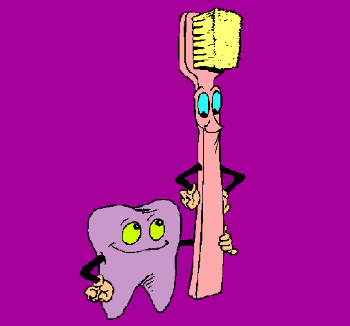 Muela y cepillo de dientes