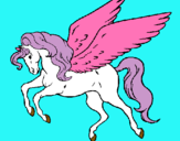 Dibujo Pegaso volando pintado por unicornio 
