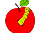 Dibujo Manzana con gusano pintado por colita