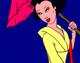 Dibujo Geisha con paraguas pintado por laurabenitez
