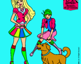 Dibujo Barbie con su perrito y una amiga pintado por lucisan