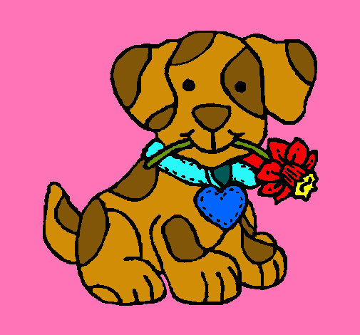 Dibujo Cachorro con una flor en la boca pintado por 2000ara