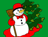 Dibujo Muñeco de nieve y árbol navideño pintado por 060744