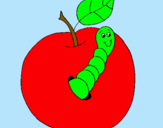 Dibujo Manzana con gusano pintado por panfila