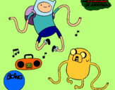 Dibujo Finn y Jake escuchando música pintado por PEPITAYO5