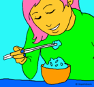 Dibujo Comiendo arroz pintado por lacarmen