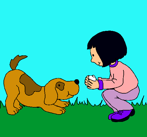 Niña y perro jugando