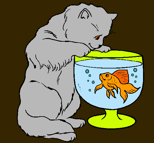Dibujo Gato mirando al pez pintado por PEPITAYO5