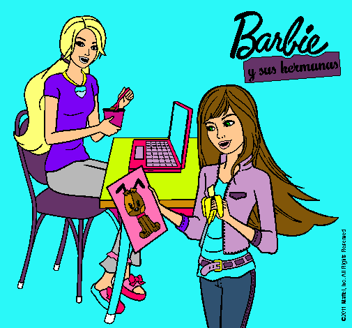 Barbie y su hermana merendando