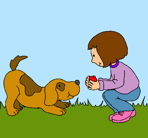 Niña y perro jugando