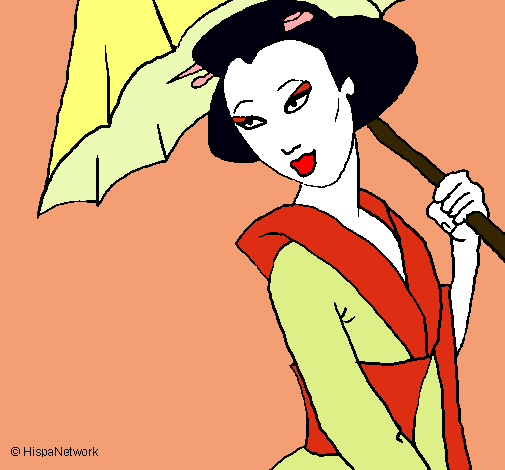 Dibujo Geisha con paraguas pintado por Roxie